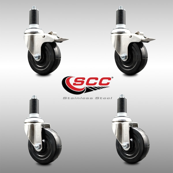 Service Caster 4 Inch 316SS Soft Rubber Swivel 1-3/8 Inch Stem Caster Lock Brake SCC, 2PK SCC-SS316TTLEX20S414-SRS-2-S-2-138 - main